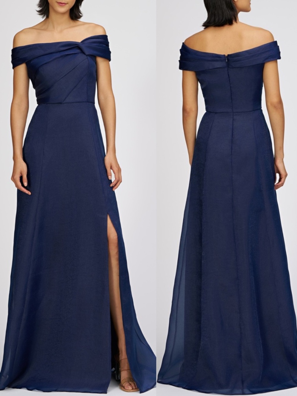 NEW JS COLLECTIONS Navy ISADORA Off the Shoulder ORGANZA Slit EVENING GOWN